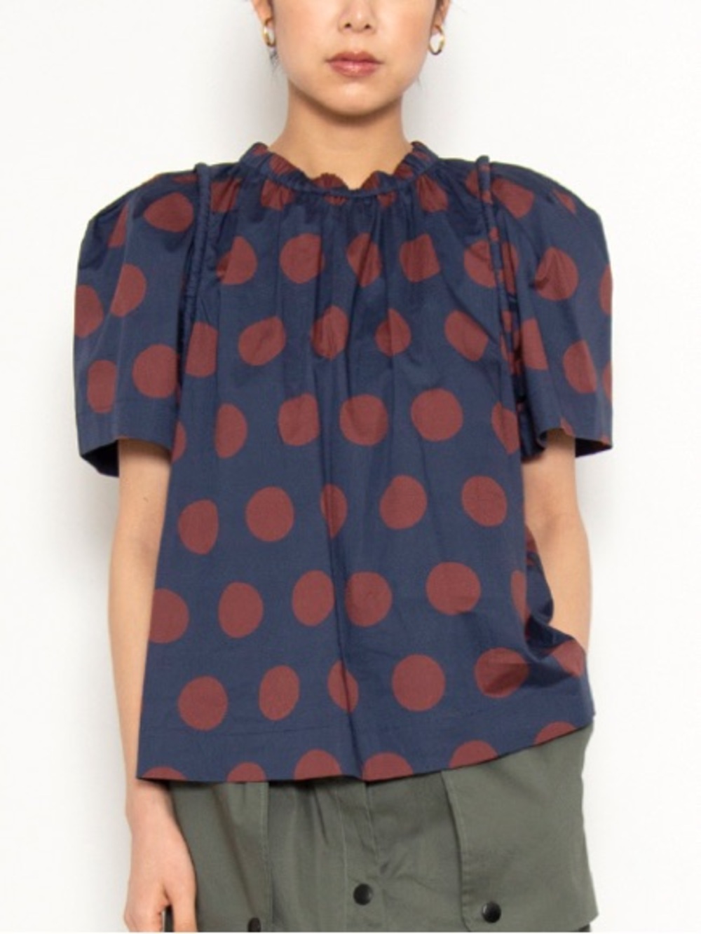 Sea New York Clara Navy Blouse with Burgundy Polka Dots